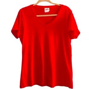 Majestic Women's Classic Red V-Neck T-Shirt  Short Sleeve Shirt Large